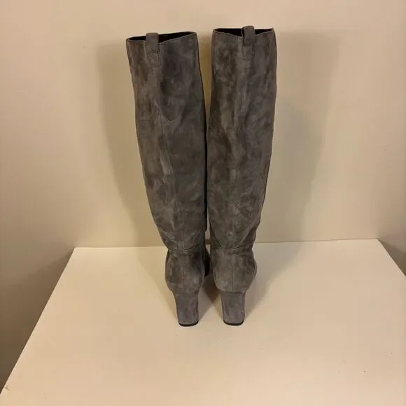 J. McLaughlin Grey Suede Heeled Knee High Tall Pull On Boots 8.5 - Picture 4 of 9